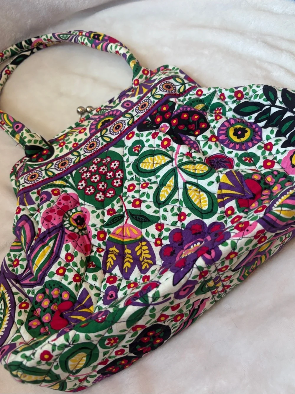 Vera Bradley Retired Kiss Lock Frame Satchel Purse Floral Quilted Cotton Handbag